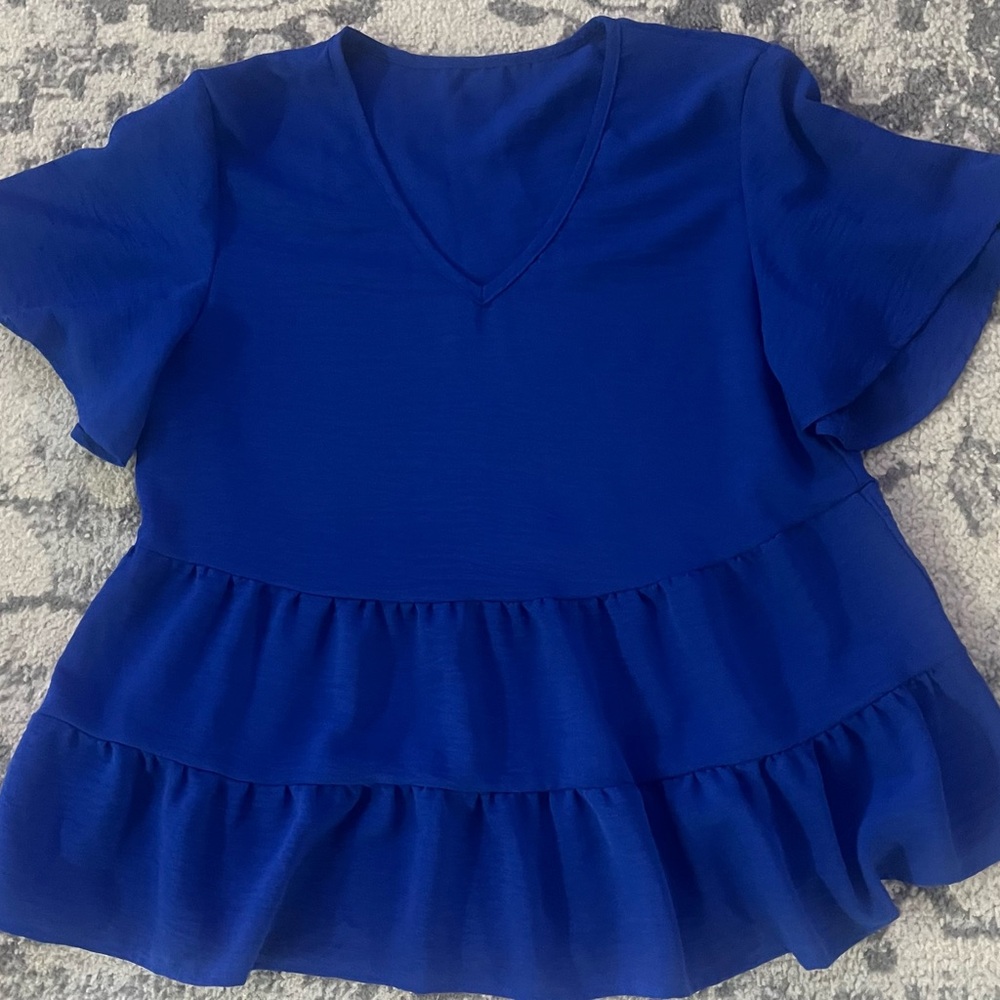 Trendy Boutique Royal Blue Ruffle Blouse